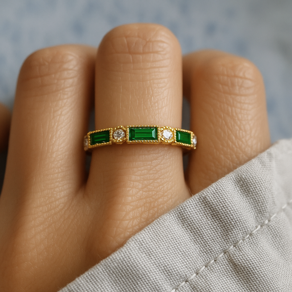 Alex | Green Inlaid Zirconia Gold Ring