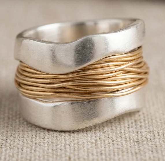 Agnes | Silver Golden Threads Ring