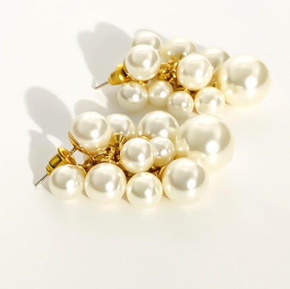 Pearl Cluster Drop Earrings