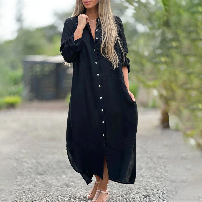 Riviera | White Linen Maxi Shirt Dress